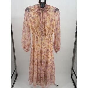 NWOT Keepsake Floral Ruffle Neck Cottagecore Dress Long Sleeve Sheer Women 4
